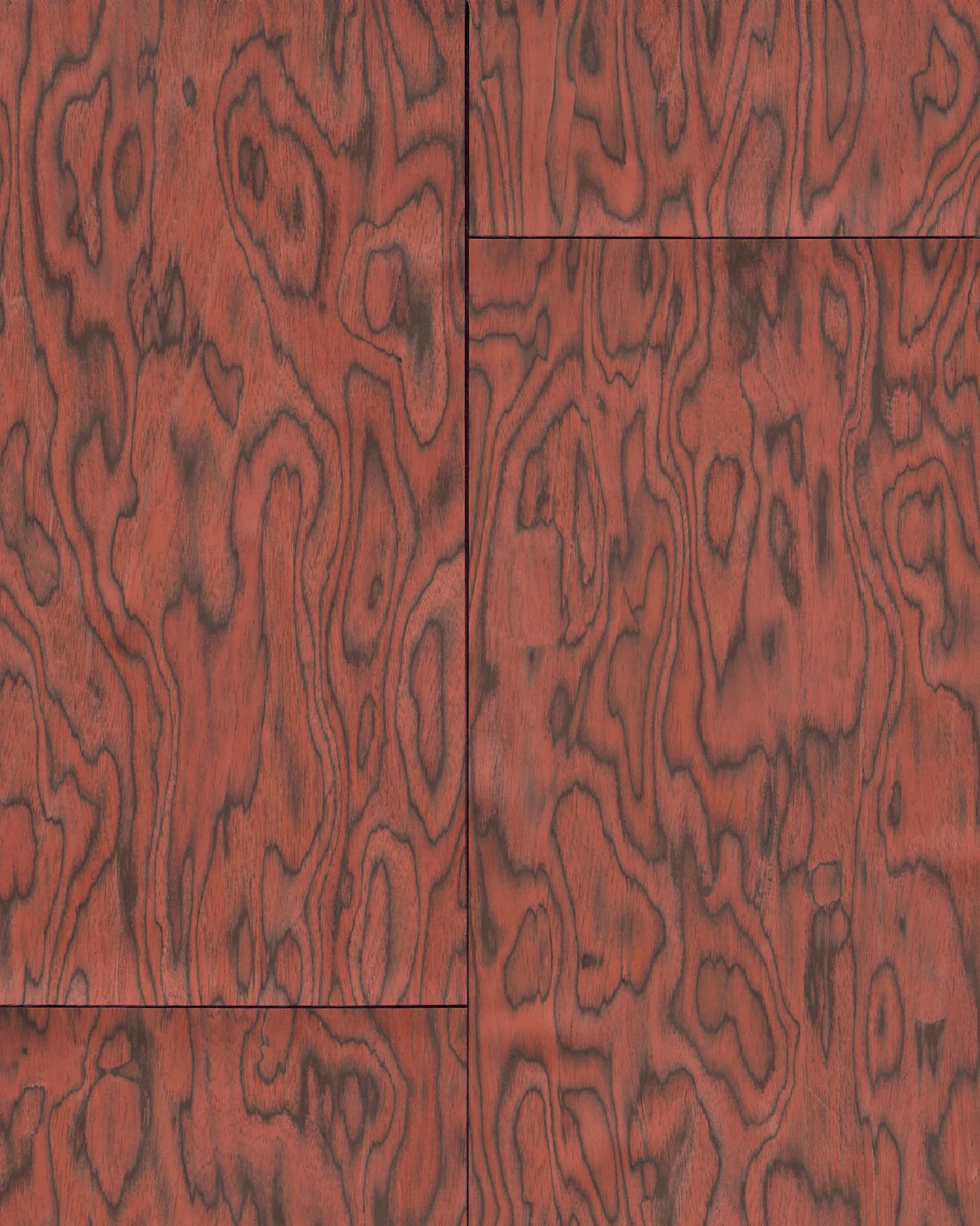 A red wood floor with a pattern.