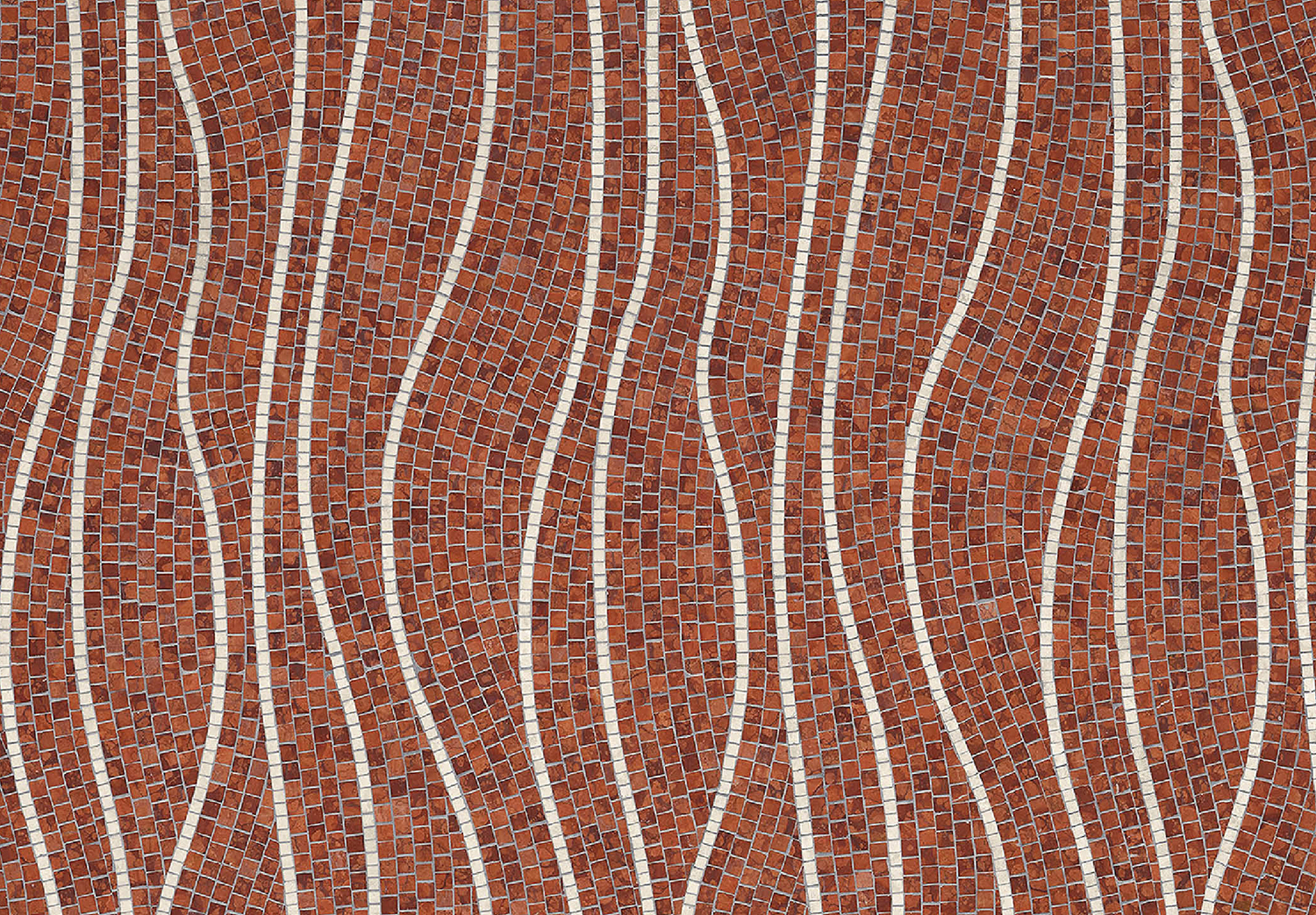 tiny orange mosaic tiles with white curved lines