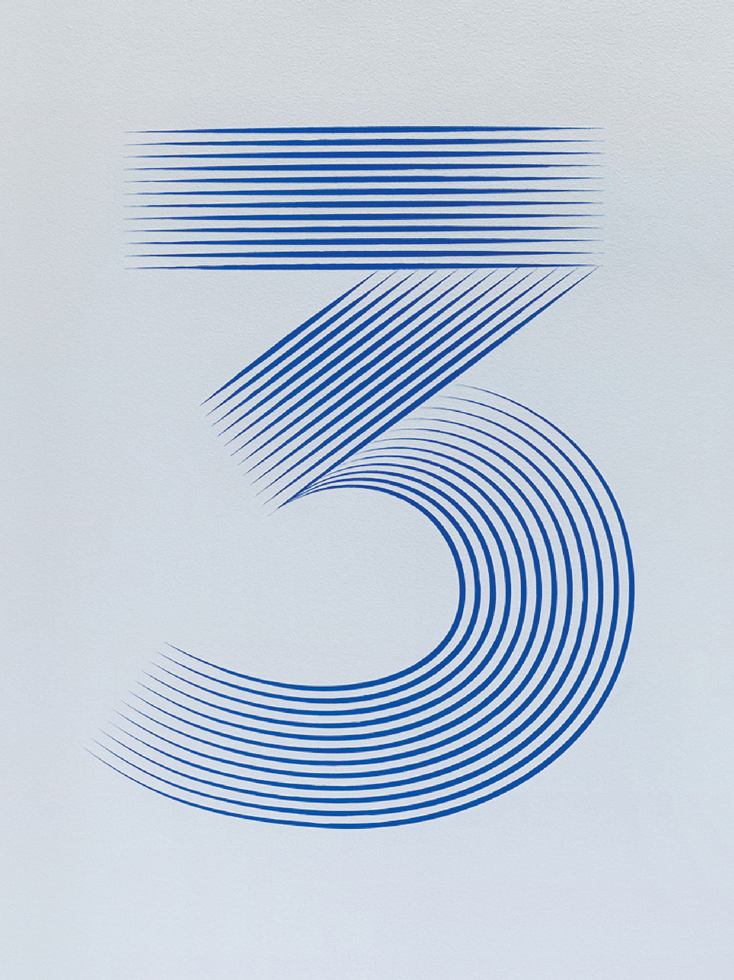 A blue number three on a white background