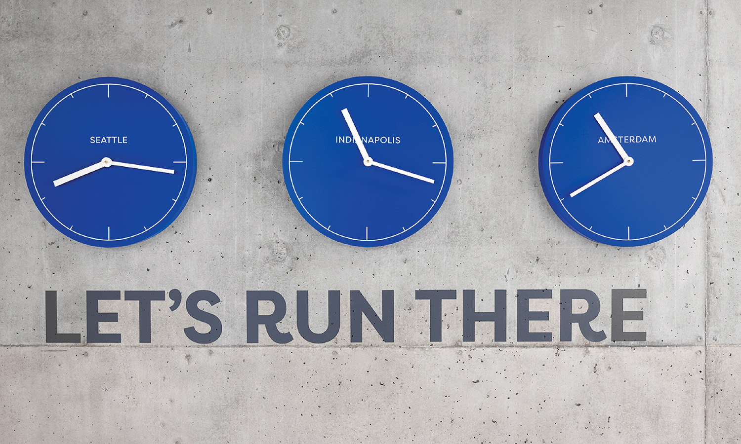 Three clocks on a wall