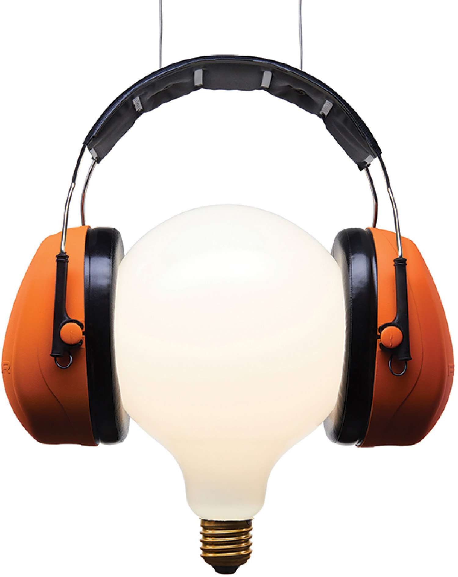 A light bulb with headphones attached to it.