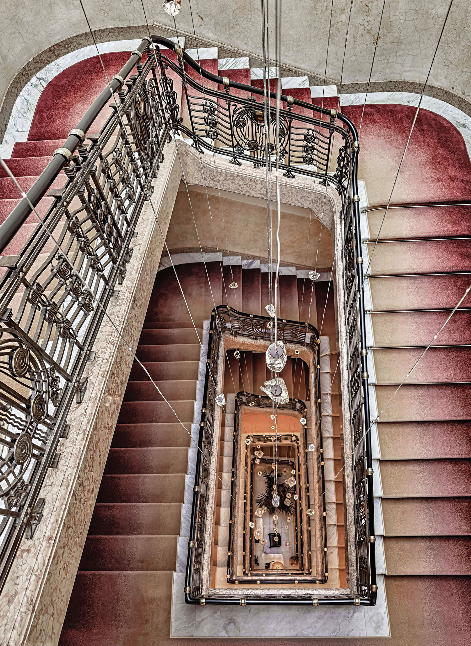 A staircase with a clock on the top.