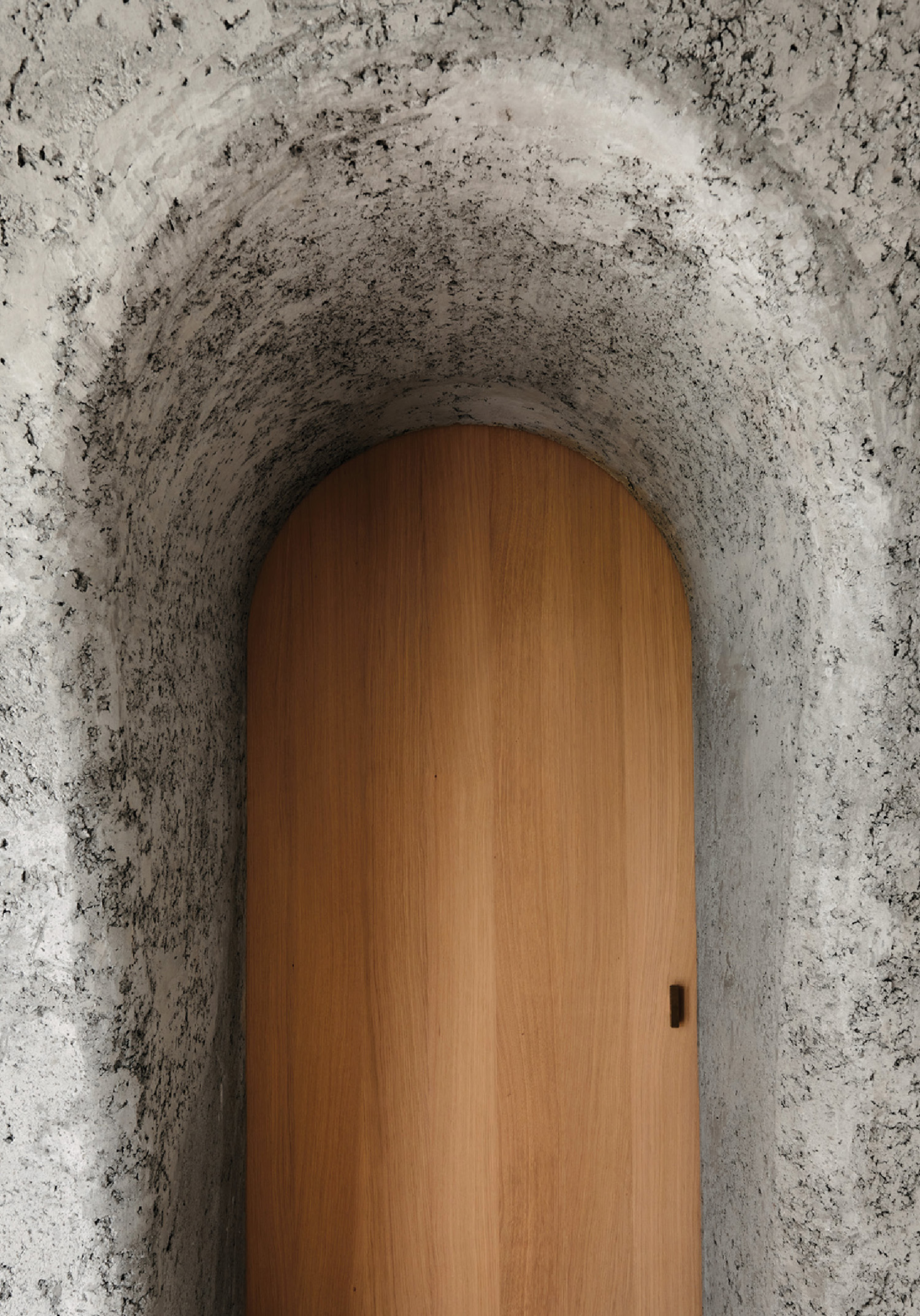 A door in a wall with a wooden door