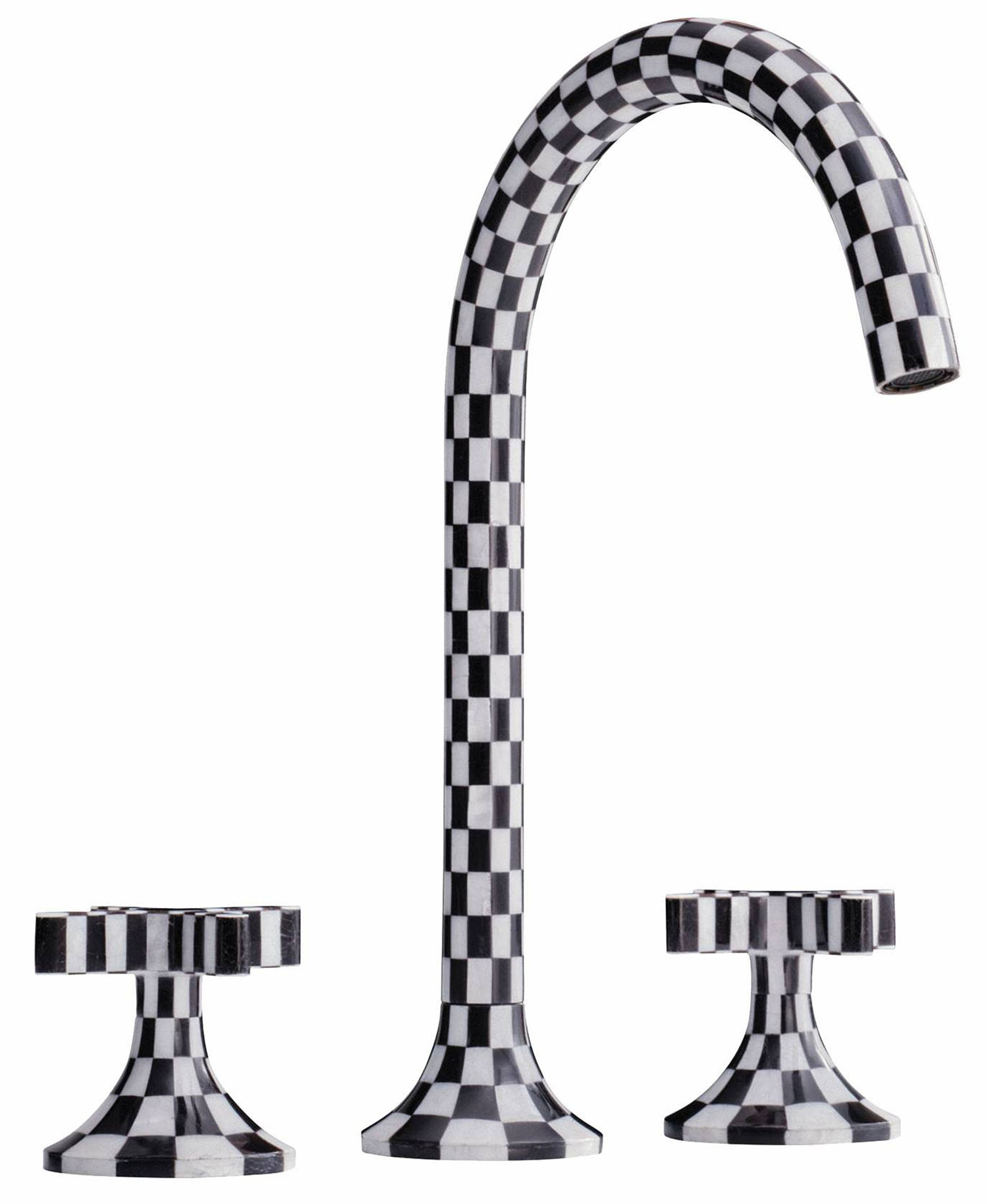 A black and white checkered pattern on a white background.