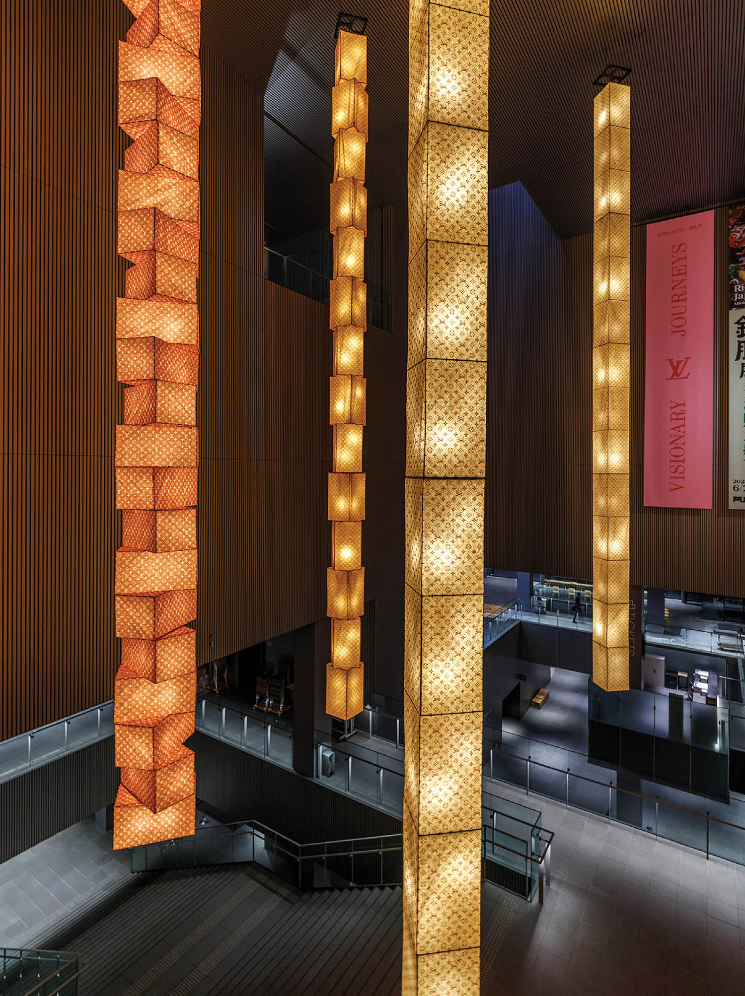 A restaurant with a large number of lights.