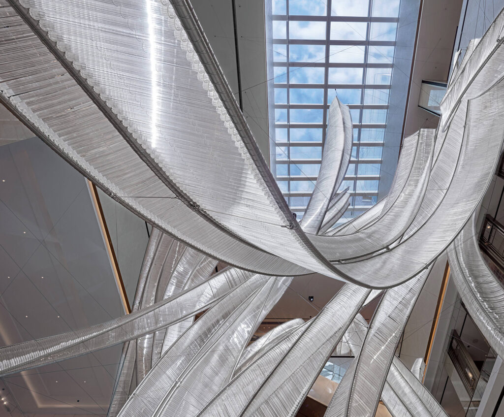 A large metal sculpture in a building