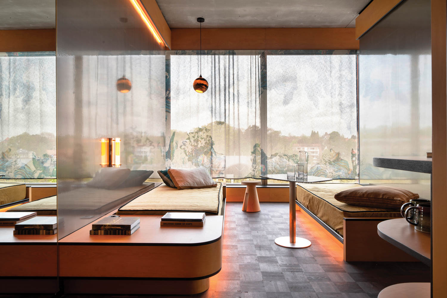 a guest room at Mix Brussels with views of the Sonian Forest