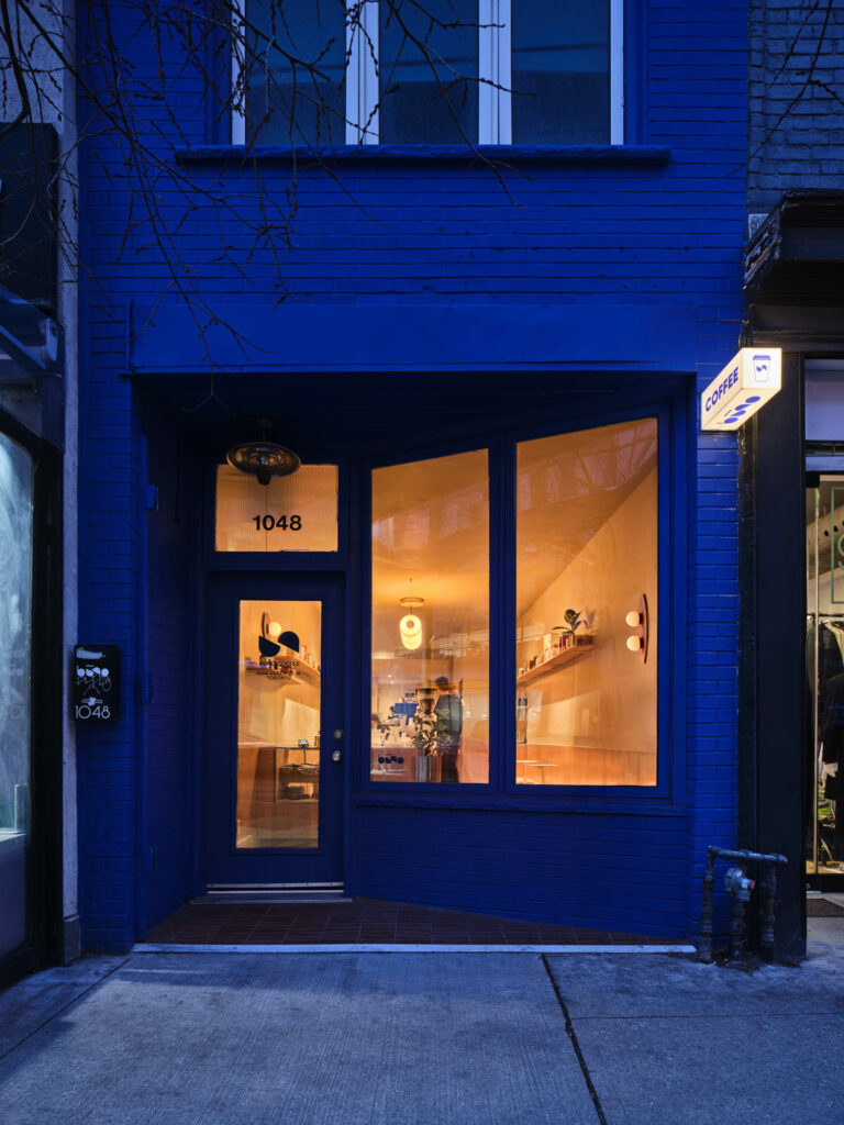 bruno coffee blue exterior at night