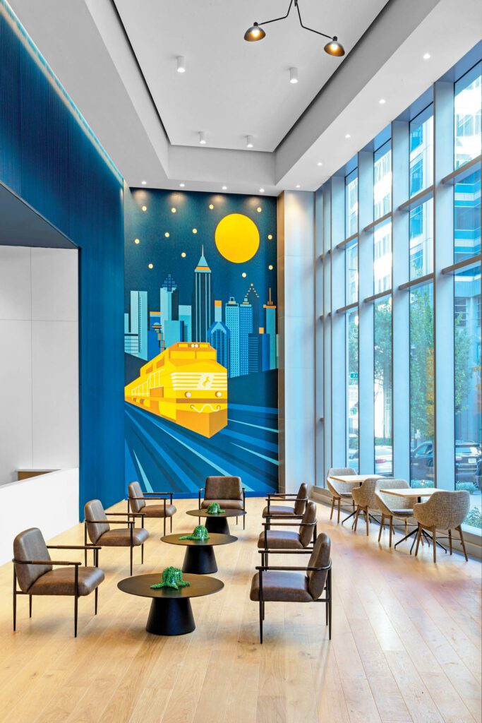 The HOK-designed, Meg Mitchell–painted mural in the public café.