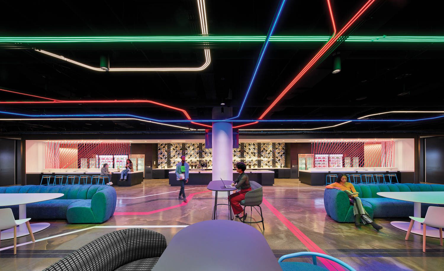 neon lighting in TikTok's NYC office by Gensler