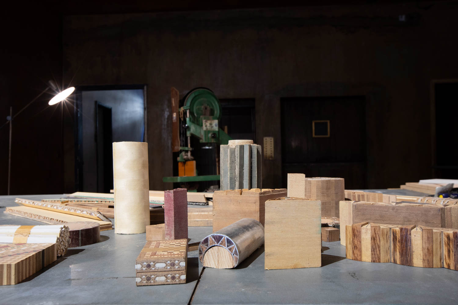 a series of wood objects