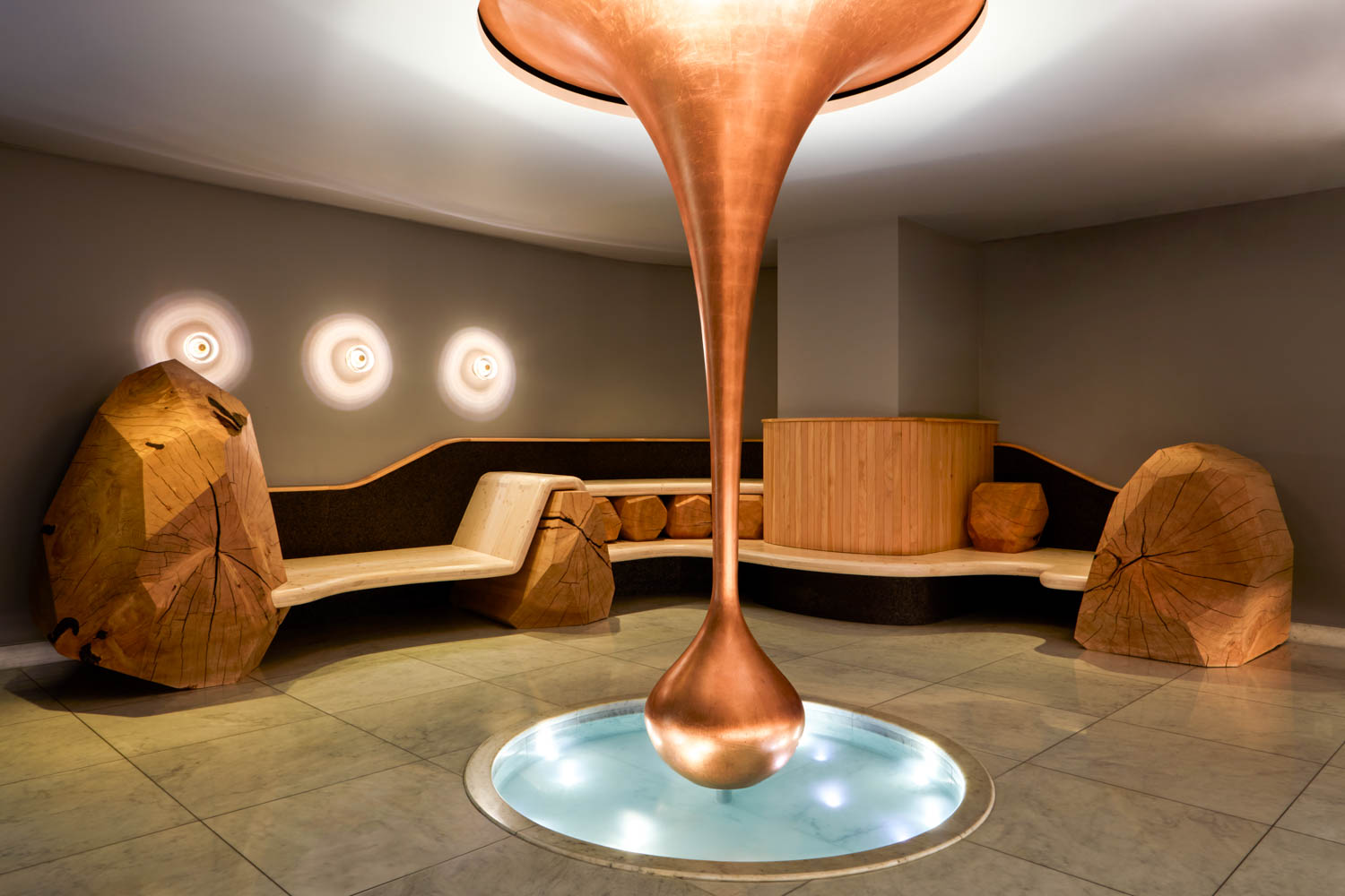 room with multiple brown furnishings