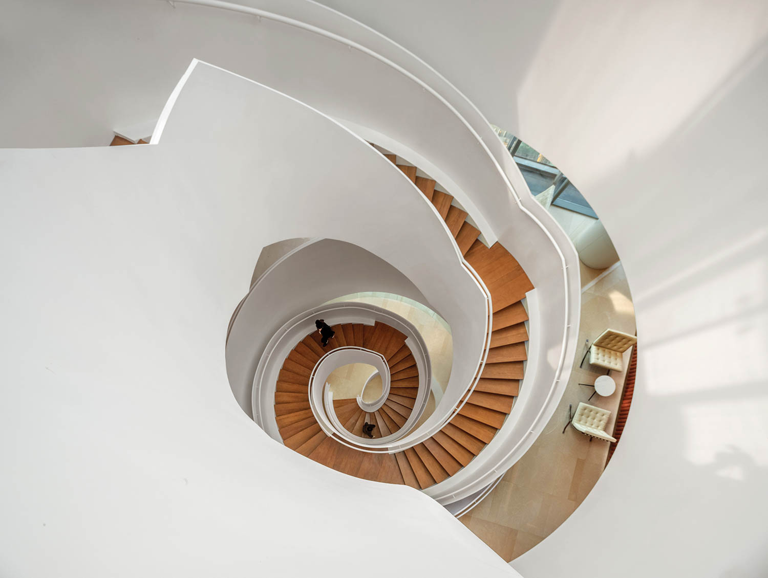 swirling staircase in white