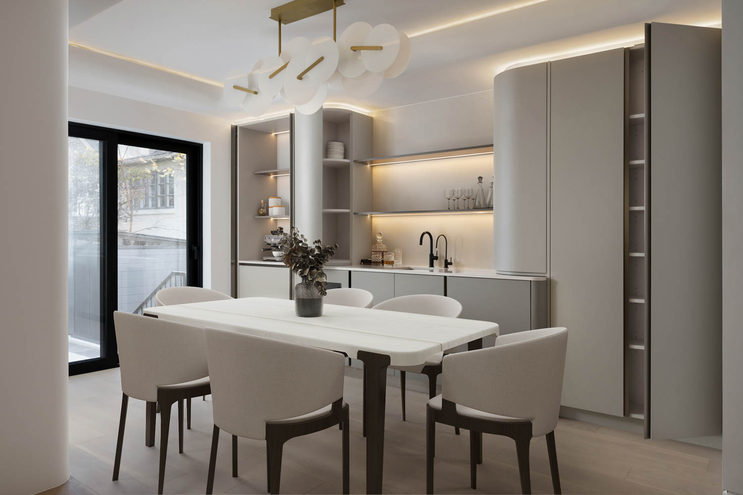 kitchen storage with coffee bar