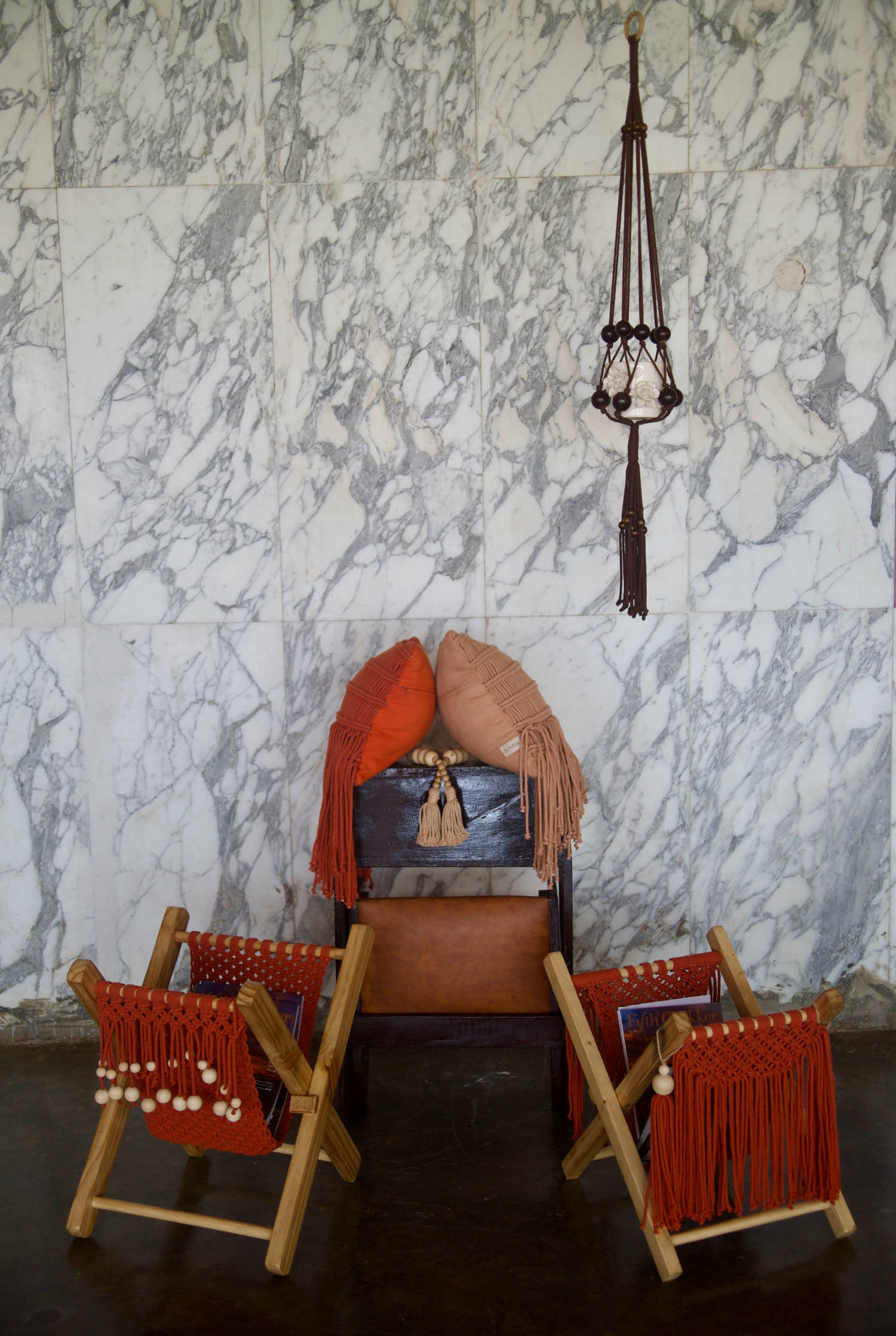 macabre sculpture in tile room