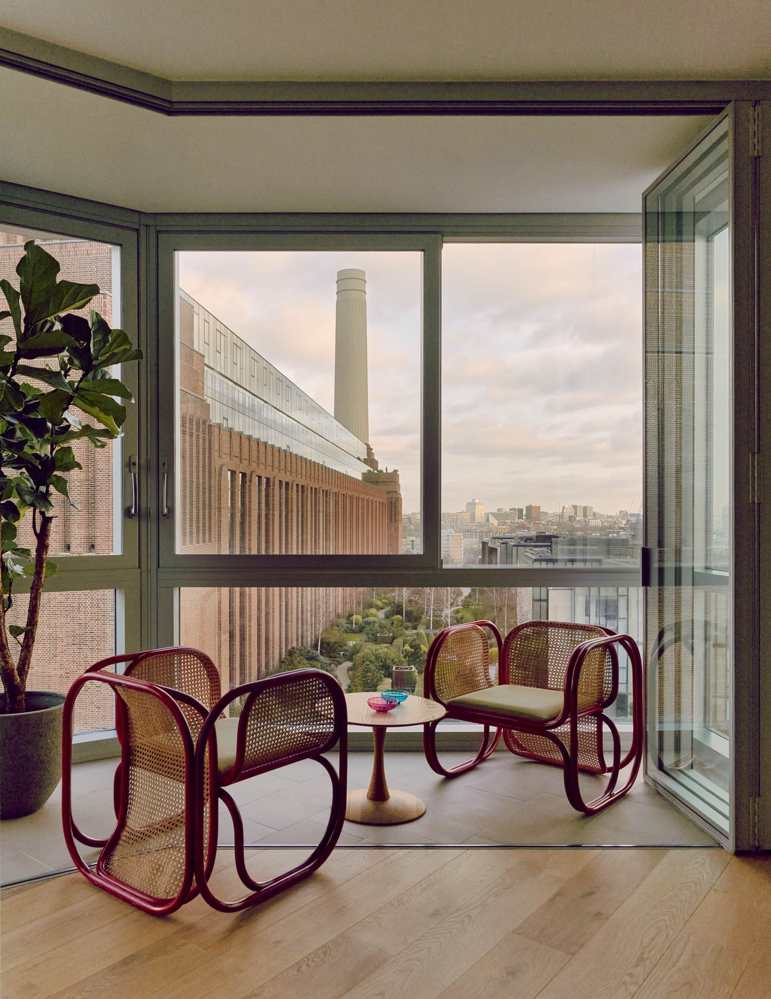 little nook with unique chairs overlooking the city
