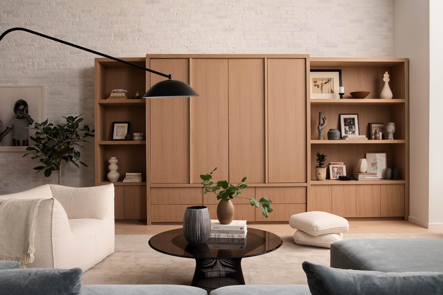 living room setup with millwork