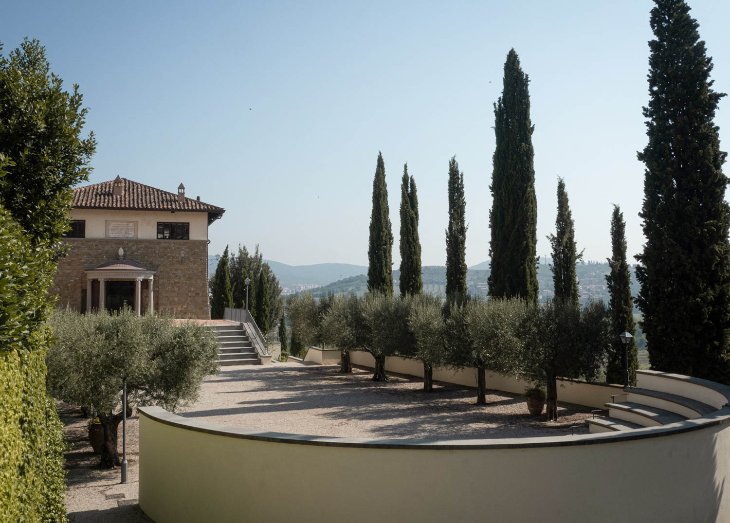 exterior courtyard with tall trees