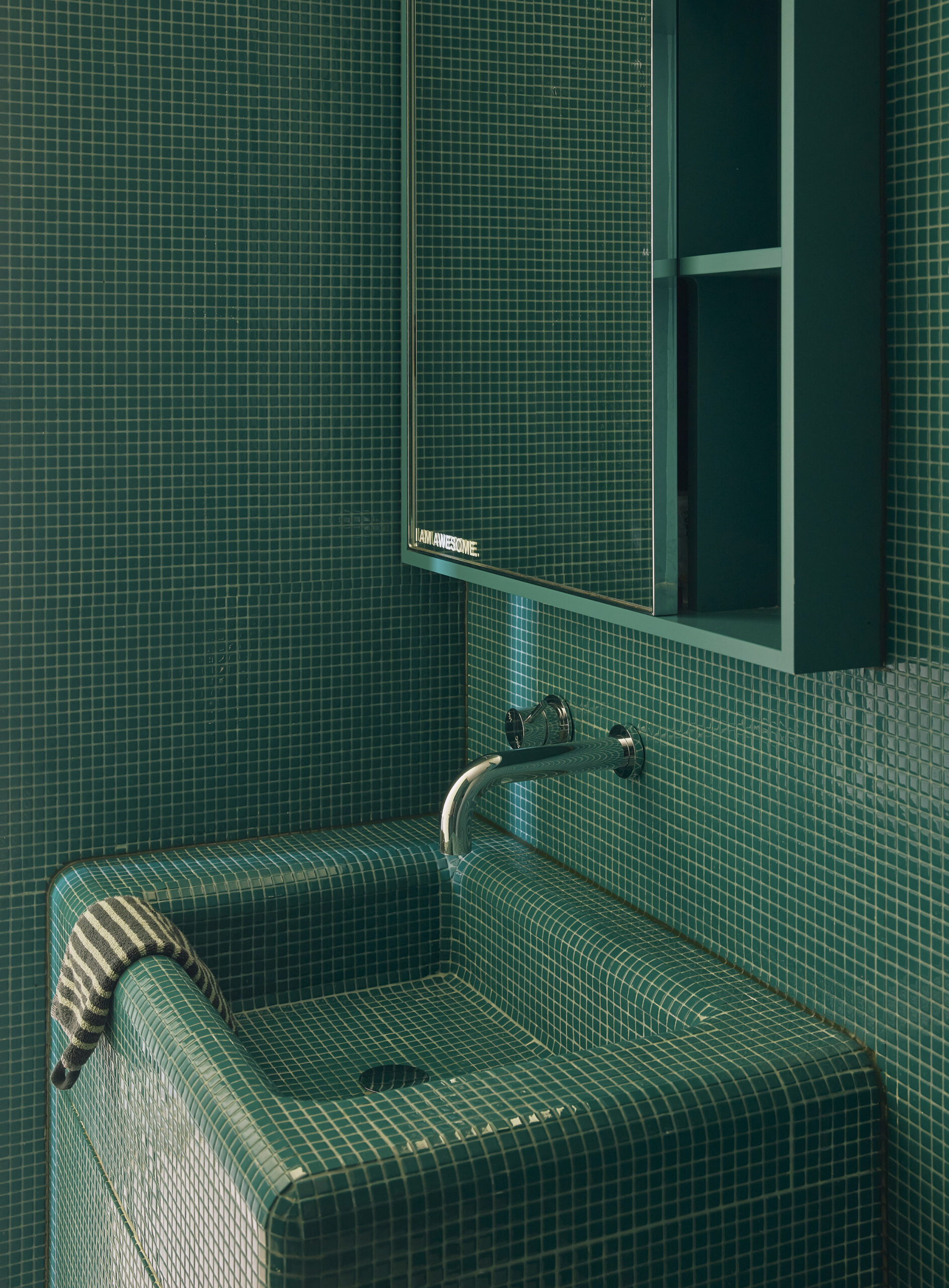 children bathroom in all green tile