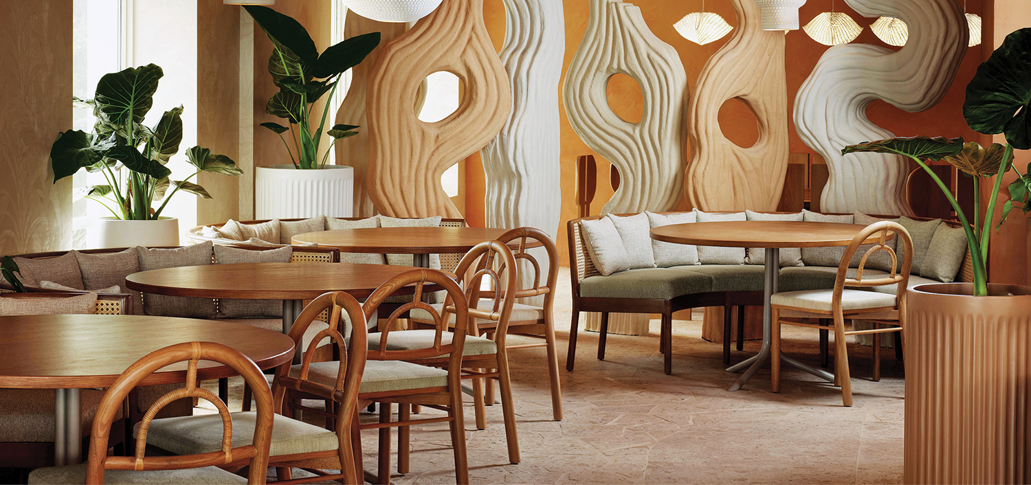 room with sculptural columns